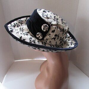 Vintage Edwardian Style Hat Cream Black Flocking